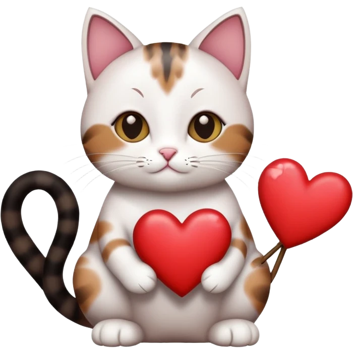 Un chat batar blanc avec noir et un petit peu de marrons il tient des cœurs  emoji