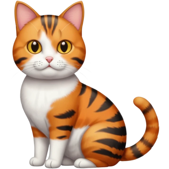 full body torbie and white cat with small head and short but chubby body emoji