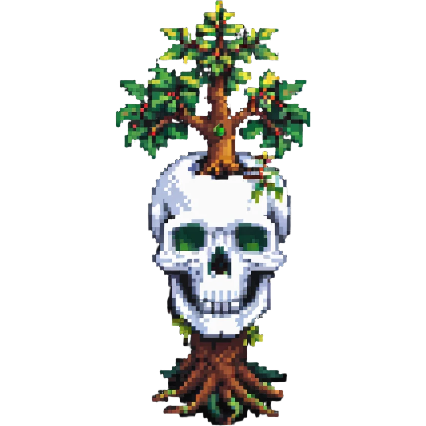 skull with leafy tree sprouting from the top emoji