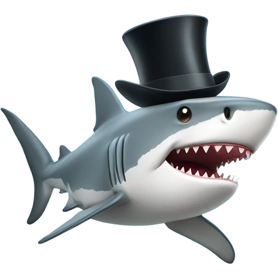 Shark with a top hat in the sea emoji