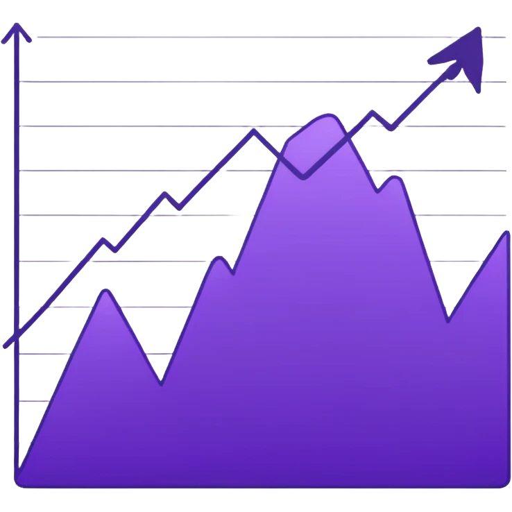A line graph in the style of a purple Japanese sketch emoji