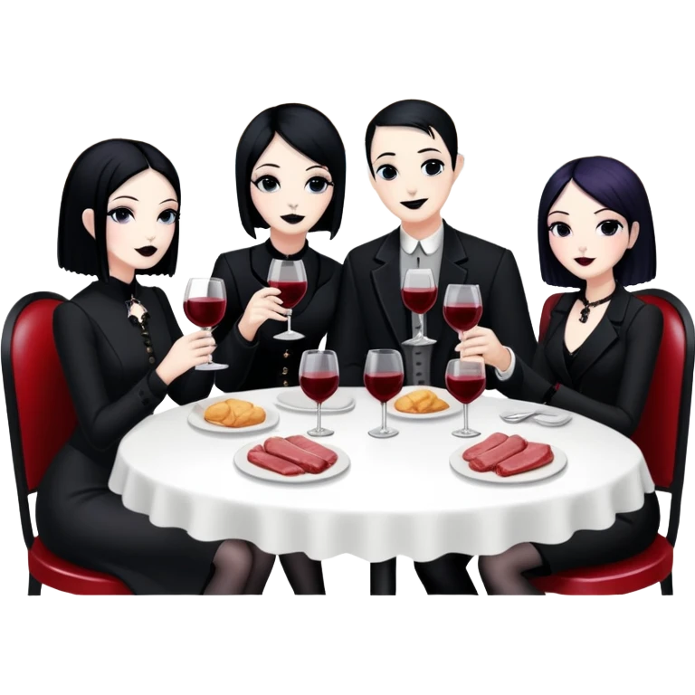 goth artists enjoying wine Party at a french Parisian SPAM meat cafe LANDSCAPE  emoji