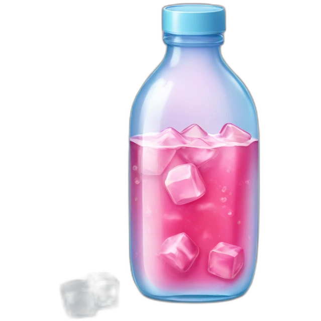 cristaline little plastic bottle with pink drink and ice cubes emoji
