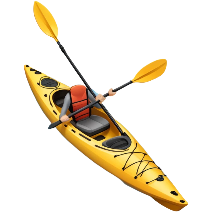 An icon showing a close-up of a sleek kayak with double-bladed paddles gliding through water. Splashes surround the boat as it cuts across a calm surface, symbolizing speed and focus. Transparent background emphasizes the dynamic and personal nature of kayak paddling. emoji