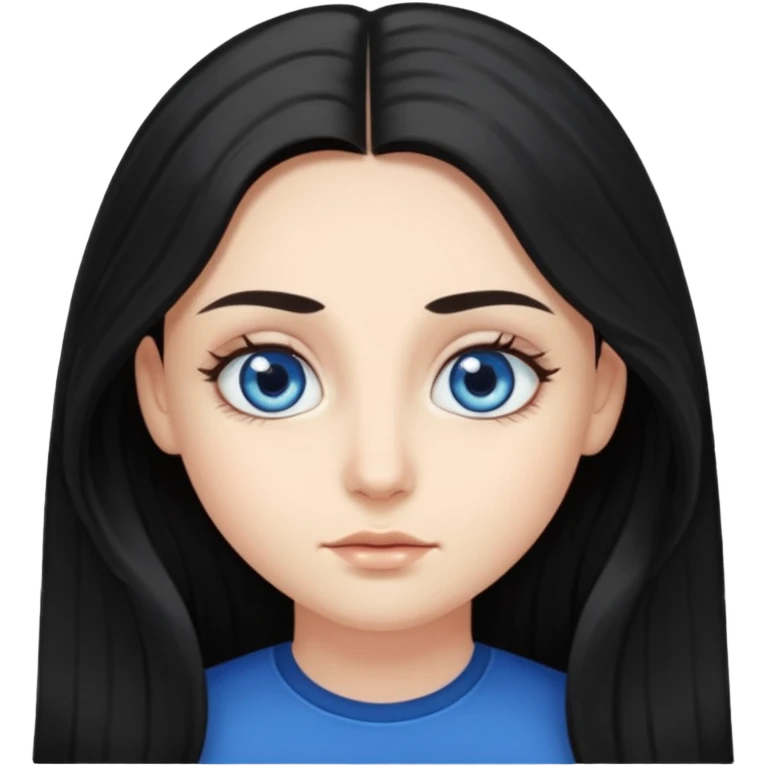 long dark hair with big blue eyes and long dark eyelashes round face emoji