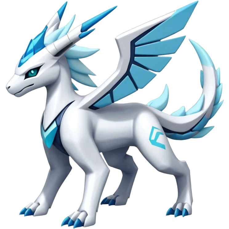 Futuristic Kyurem-reshiram-Glaceon-dialga-suicune-hybrid, full body emoji