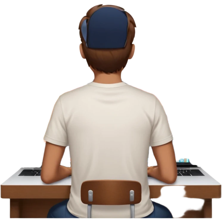 A man seen from behind, with detailed, well-lit hair. He is sitting in front of an open MacBook on a desk. On the MacBook screen, the Instagram logo is clearly visible and glowing.  emoji