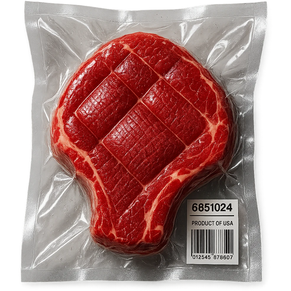 diamond-textured meat steak, shiny and inflated emoji