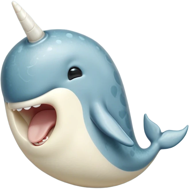 Cinematic Cute Yawning Narwhal Portrait Emoji, Head tilted slightly with a dramatic, wide-open yawn, showcasing a streamlined, mottled body with a gracefully curled ivory tusk and sleepy, half-closed eyes, Simplified yet irresistibly adorable features, highly detailed, glowing with a soft, cozy arctic glow, high shine, relaxed yet expressive, stylized with a hint of whimsical marine ease, soft glowing outline, capturing the essence of a drowsy yet affectionate narwhal that appears ready to stretch out for a nap! emoji