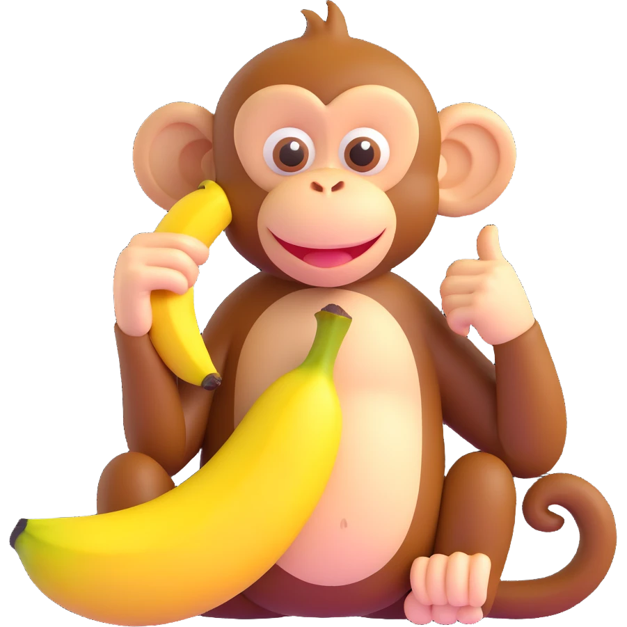 playful fun monkey using a banana as a phone emoji