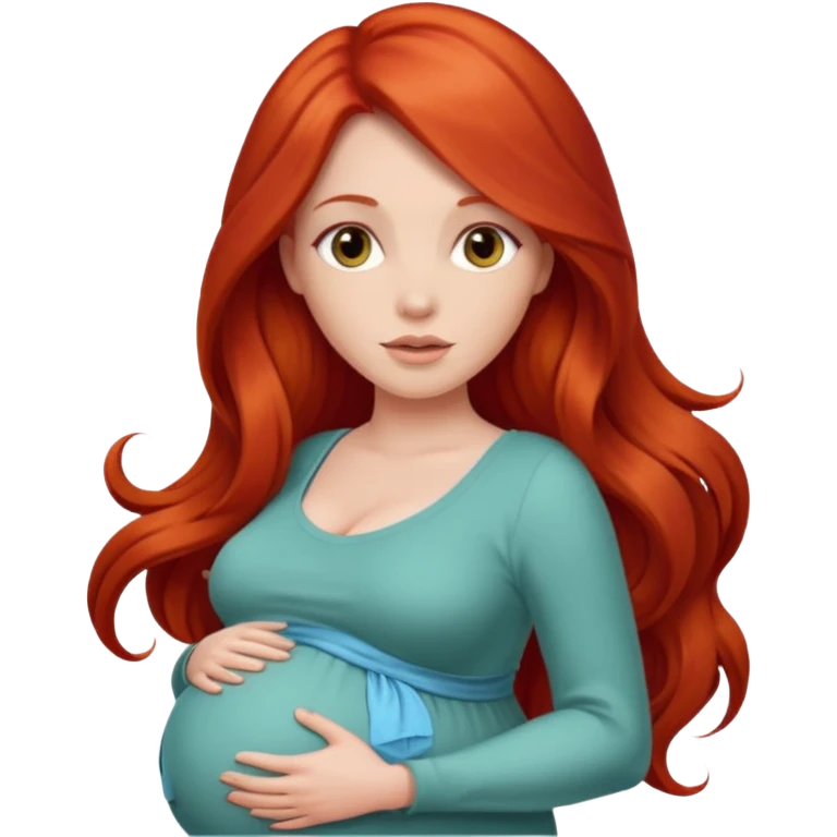 Красивая девушка с красными длинными волосами беременна с животом emoji