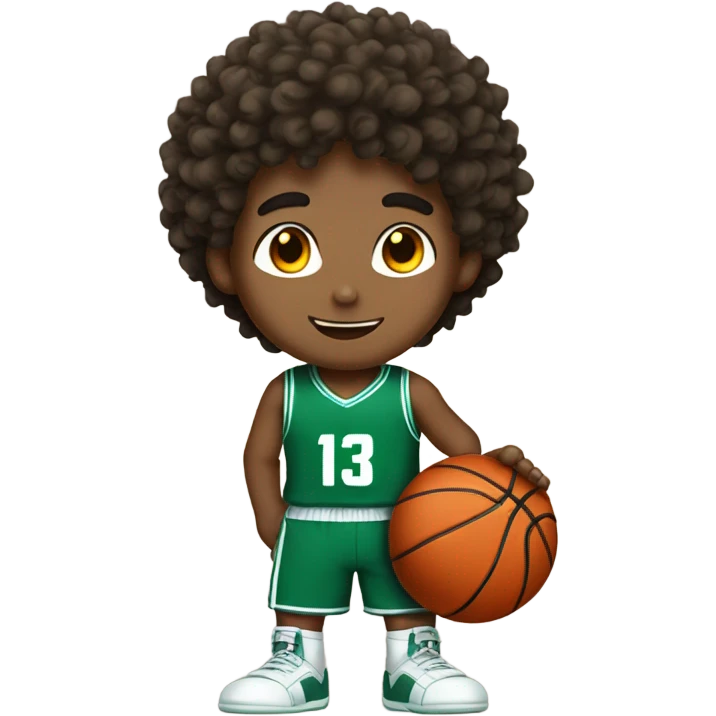 An anime boy playing basketball with curly hair #13 jersey emoji