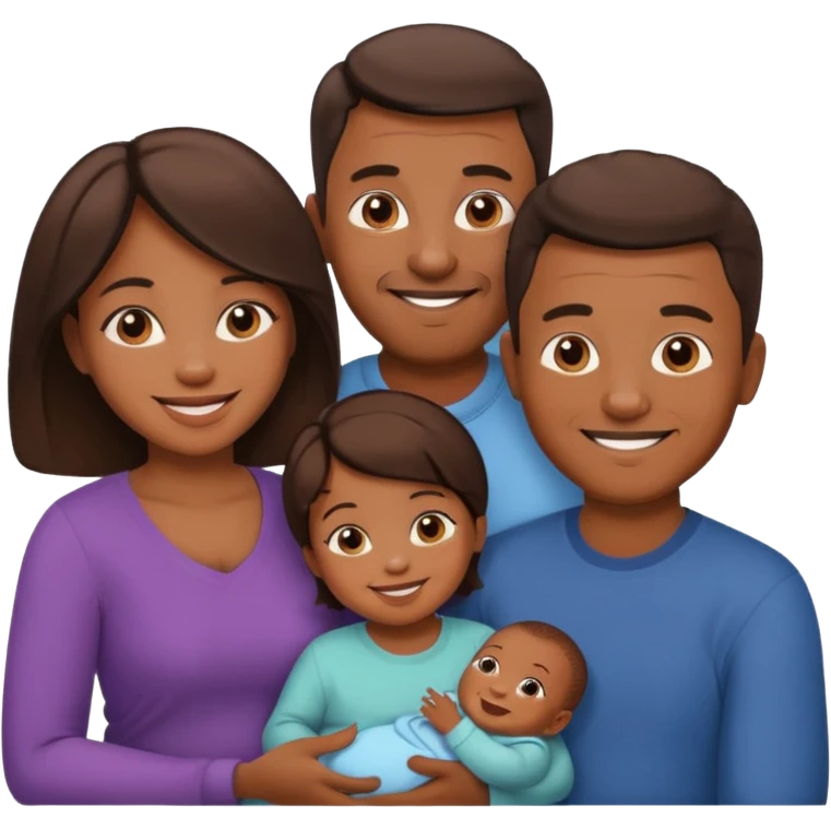 brown family with mom dad young daughter toddler son and baby emoji