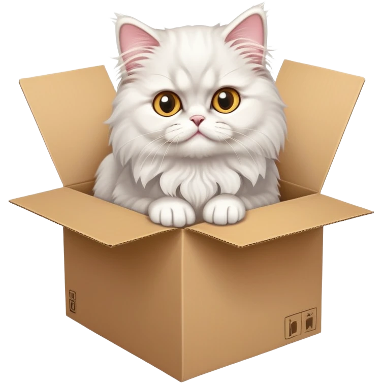 A  juvenile Persian cat poked its paws out of the cardboard box and placed them on top of it emoji