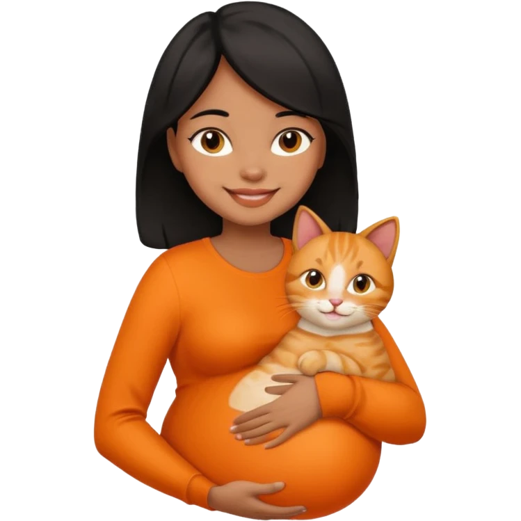 pregnant black hair woman with orange cat emoji