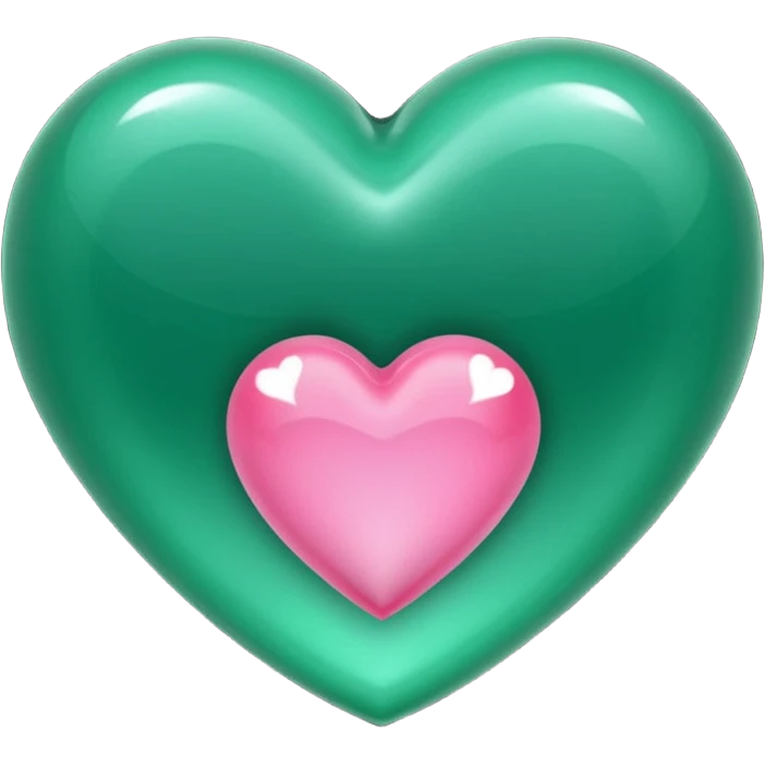 emerald heart with one mini pink heart inside of it  emoji