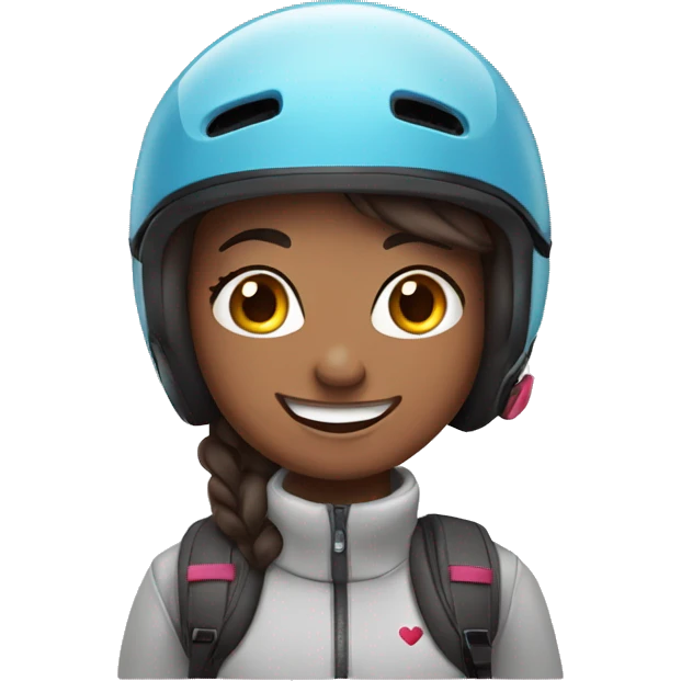 Brunete wearing a skiing helmet and smiling with a heart emoji