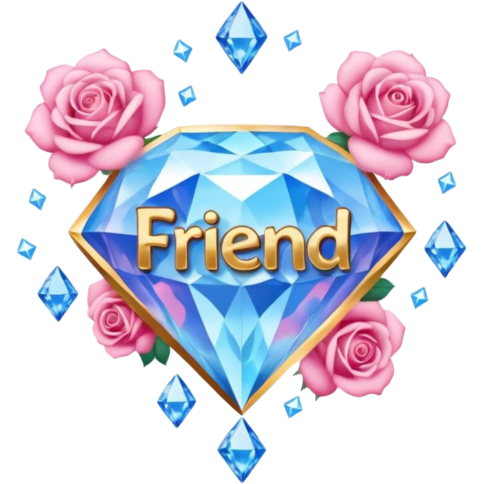 a heavenly pink and blue clouds covering diamonds with beautiful roses and petals and a text that says''Friend'' emoji