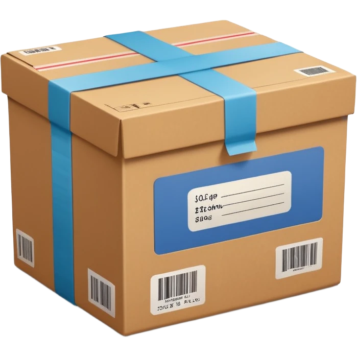  cardboard delivery box with a shipping label and tape. Rounded, glossy, smooth, soft shadows, white background.


 emoji