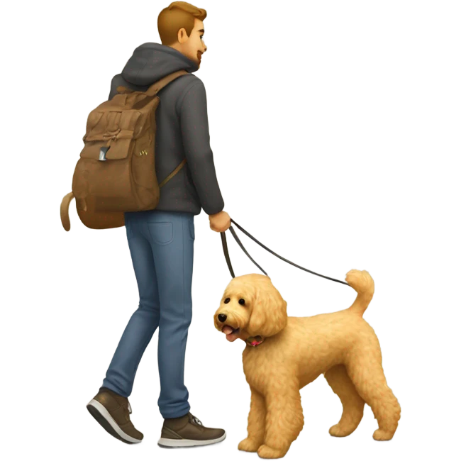 Golden doodle with his blonde male owner for a walk emoji