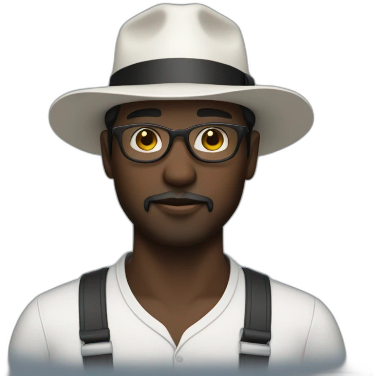 Dark skinned man with a white fedora and glasses and small black beard emoji