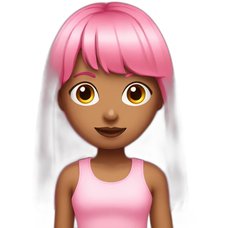 cute girl with long, straight rose hair with fringe  and wearing pink tank top emoji