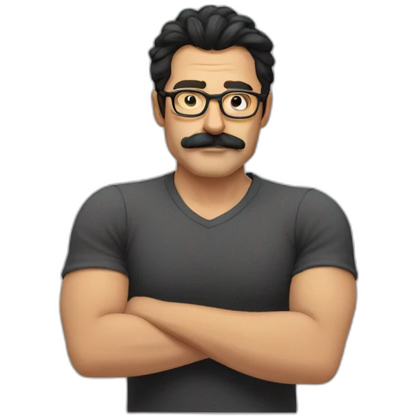 man middleage moustache blackhair strong glasses emoji