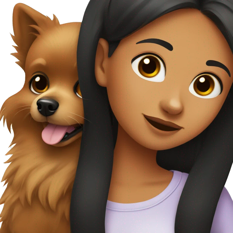 Brown pomeranian hugging black hair girl emoji