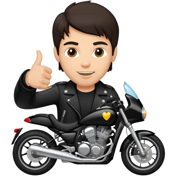 motorcyclist with light skin and dark hair with one hand he's doing a thumbs up. he has a black jacket emoji