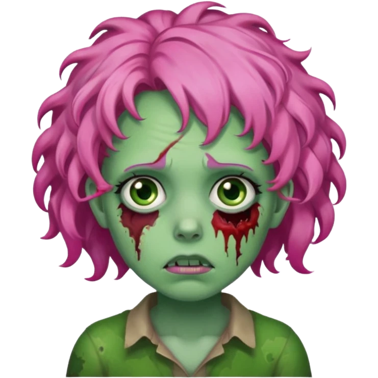 Sad zoombie curly pink hair, green skin emoji