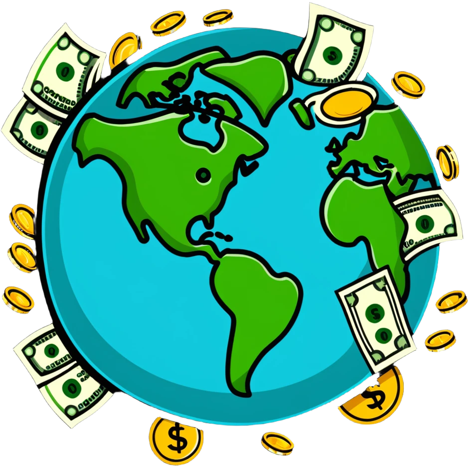 Money world with dollar bills and coins surrounding Earth emoji