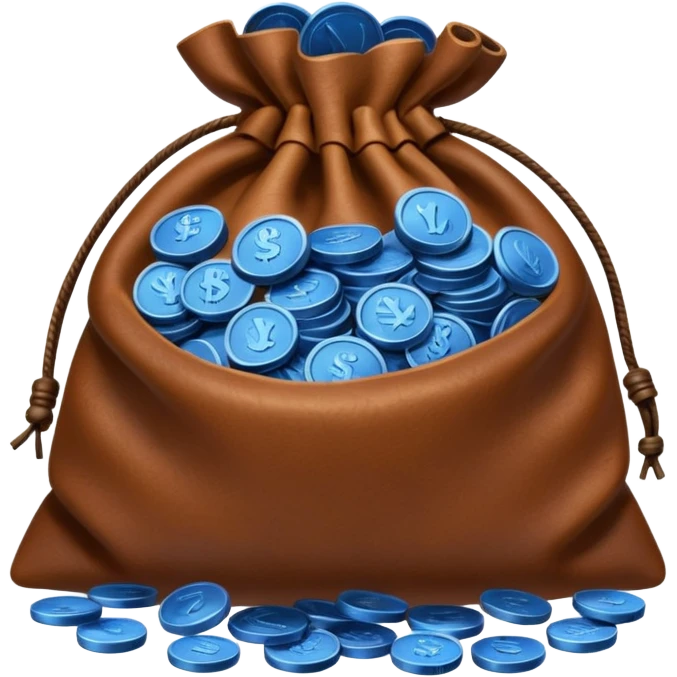brown money bag of blue coins emoji