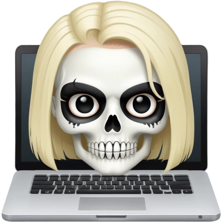 female Punisher skull with eyelashes working on a laptop emoji