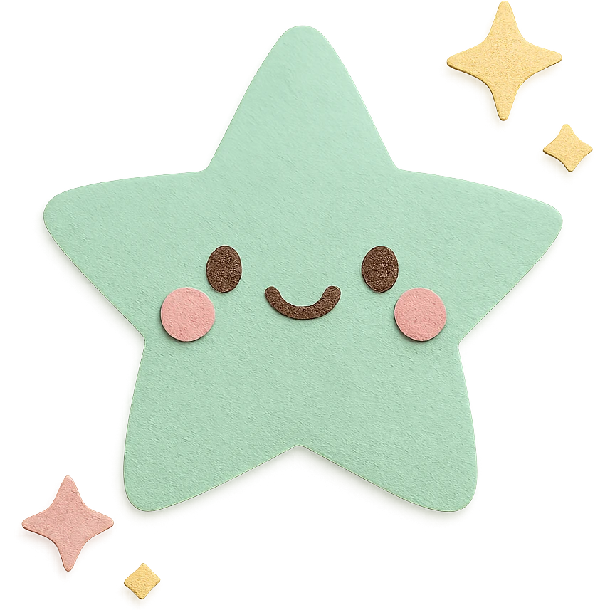 cute mint green star, tiny twinkle sparkles, soft pastel colors, no limbs, full body, paper craft style emoji