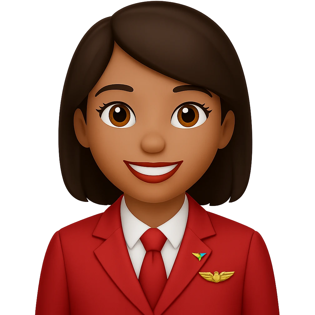 Remove the hat from the flight attendant, keep the red uniform, in the style of Apple emoji style. emoji