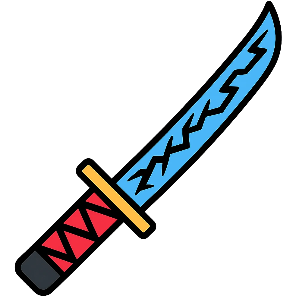 Add branching blue lightning patterns along the blade and hilt, no background, keep icon style consistent with lineal color icon with black outlines. emoji