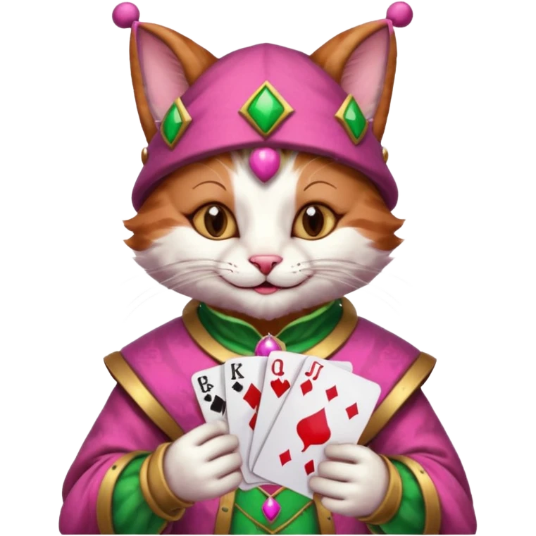 court jester cat medieval, poker cards, pink emoji