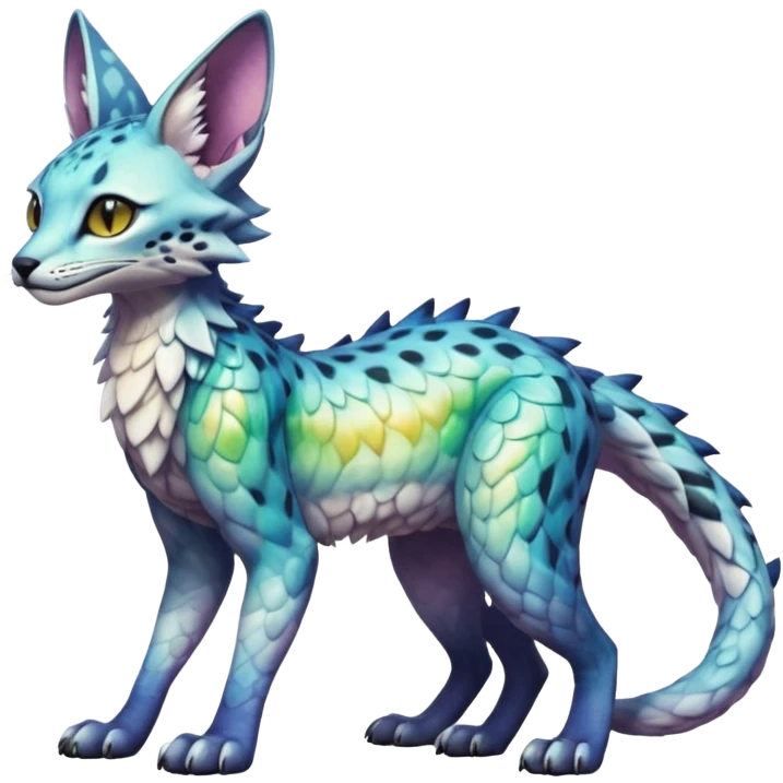 Epic scaley scaled iridescent complex detailed realistic aesthetic-scenic-Fakémon-Trico-Sergal-Serval-Vernid-creature emoji
