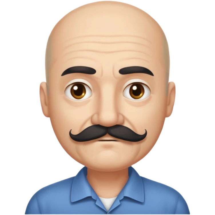 61 years old. Bald with dark hair on the sides. black thick moustache. White beard. saying sorry emoji