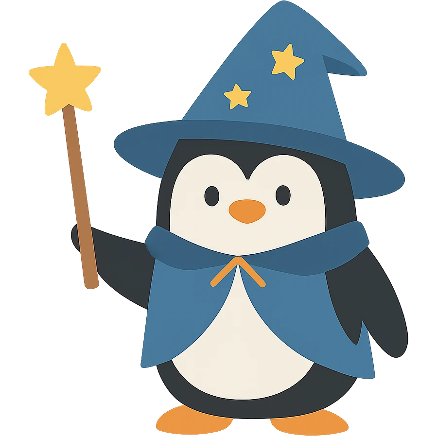 flat design style penguin wizard emoji