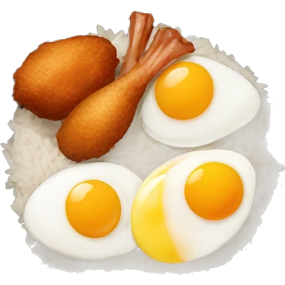 a bowl of rice with two eggs and two chicken drumstick on top emoji