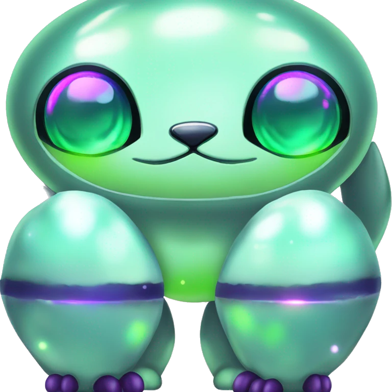 Shiny, Sparkly, Dark-type--Psychic-Ice-type-Fakémon-Alien-Cat Blind Purple eyes, green gem, full body emoji