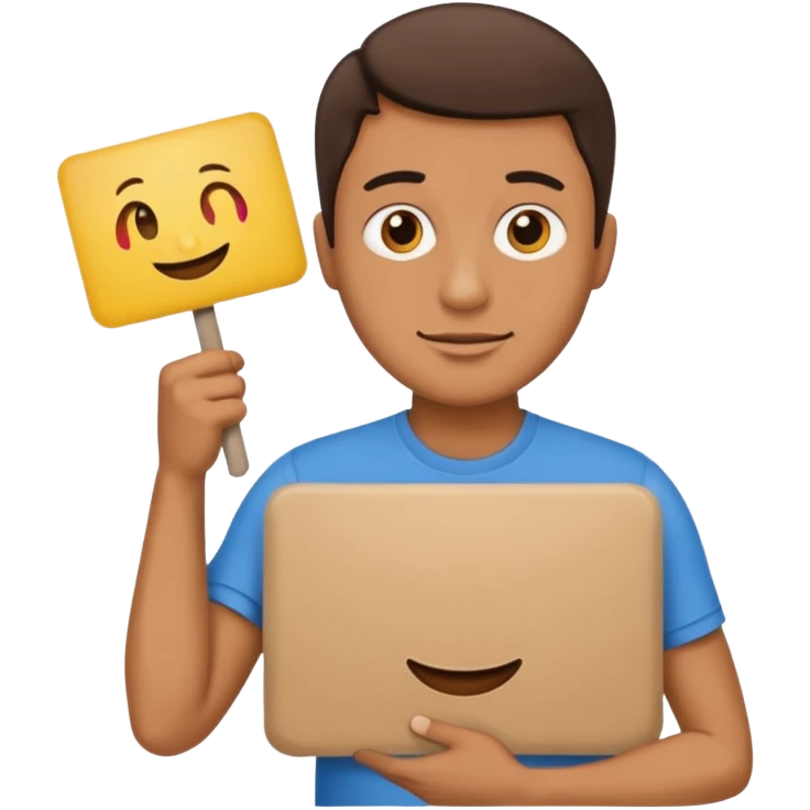 astounded man holding a sign that says 'wat da', emoji style emoji