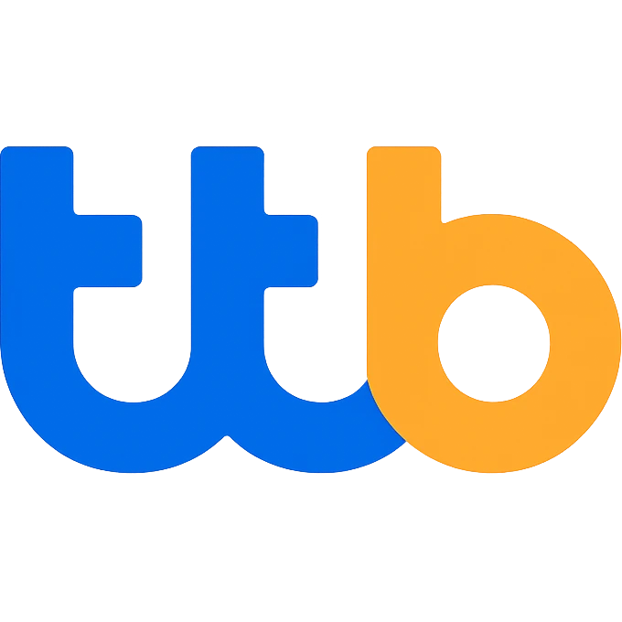TTB BANK logo, flat color icon, blue and orange, simple bold, no gradients emoji