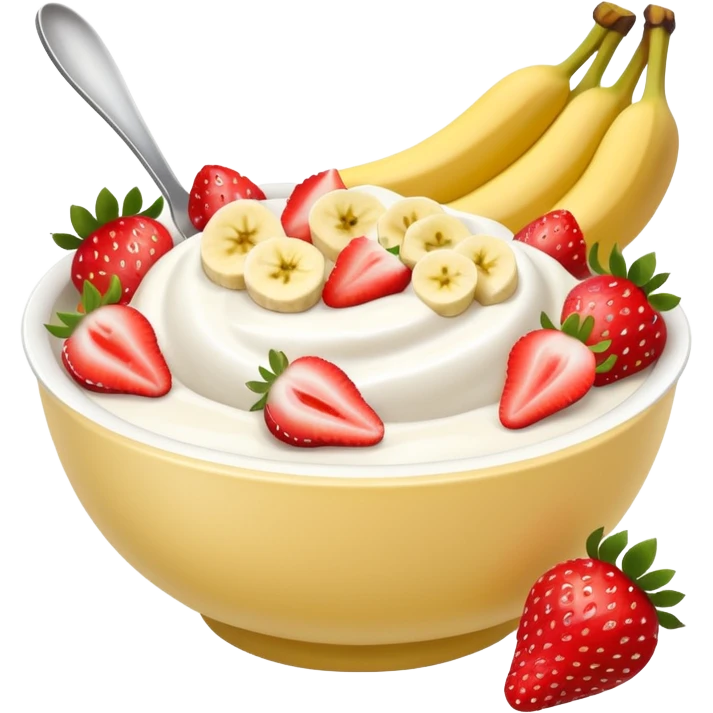 Yogurt bowl with strawberries and bananas emoji