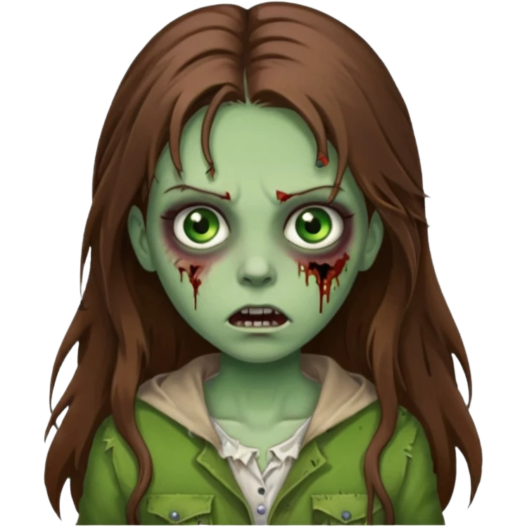 girl zombie with long brown hair and green eyes emoji