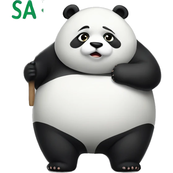 A chubby panda with a sign that says SAD emoji
