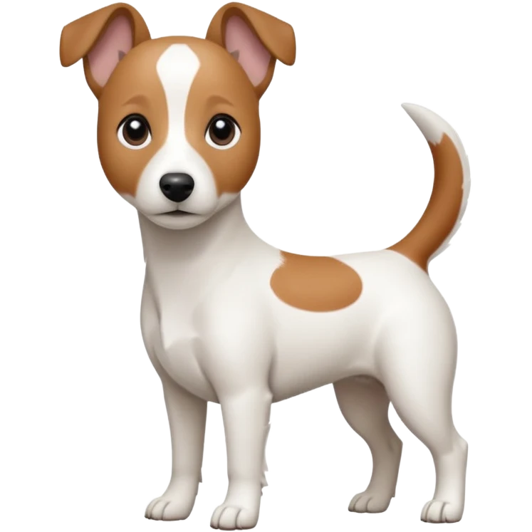 a fully white jack russell the size of a kelpie with floppy ears and a half white face emoji