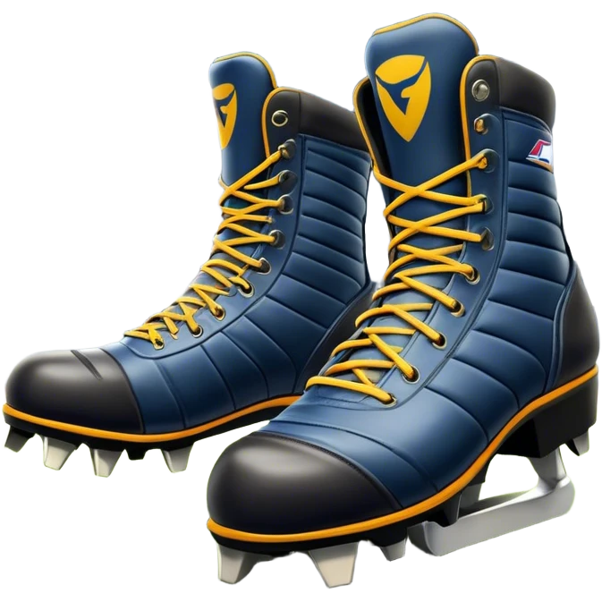 Cinematic Realistic image of a pair of AFL boots, showcasing detailed leather stitching and a rugged sole with fine cleat impressions, captured against a blurred stadium background with high-energy, dynamic lighting emoji