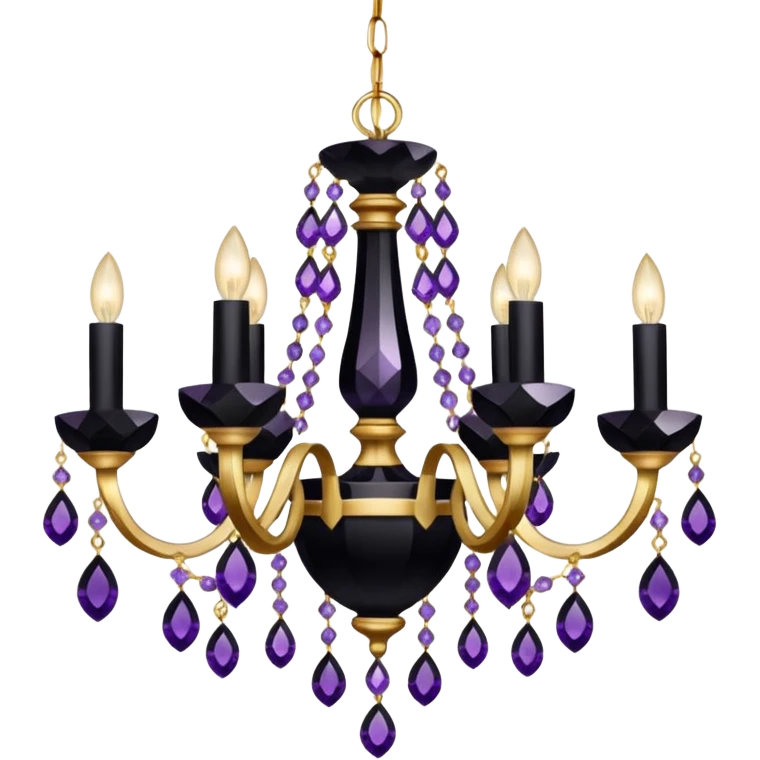 Luxurious black and white chandelier with gold and amethyst crystals  emoji
